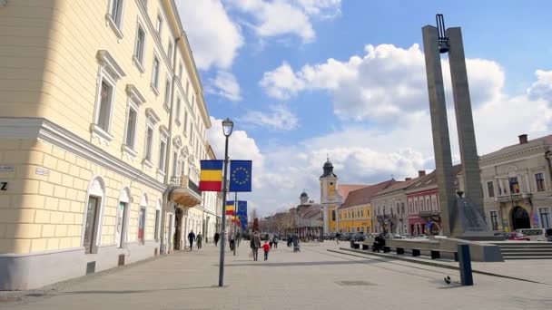 Cluj Romania April 2022 Street Scape City Centre Вулиця Ходячими — стокове відео