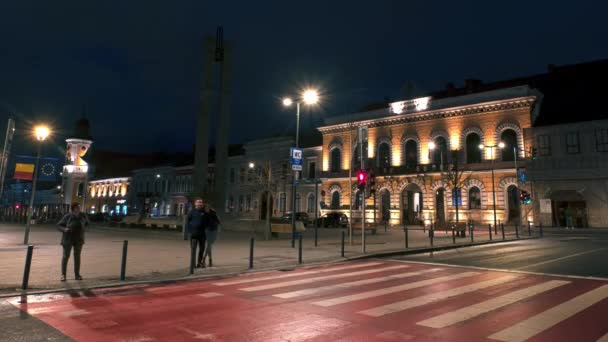 Cluj Romania April 2022 Timelapse View City Centre Evening Street — Stock Video