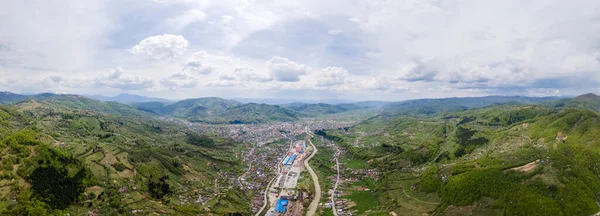 Vue Panoramique Drone Aérien Viseu Sus Roumanie Beaucoup Bâtiments Résidentiels — Photo