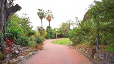 İtalya, Sanremo 'da bir park manzarası. Çevresinde bir sürü yeşillik olan patika.