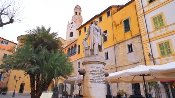 Sanremo Itália Maio 2022 Praça Com Estátua Siro Andrea Carli — Vídeo de Stock