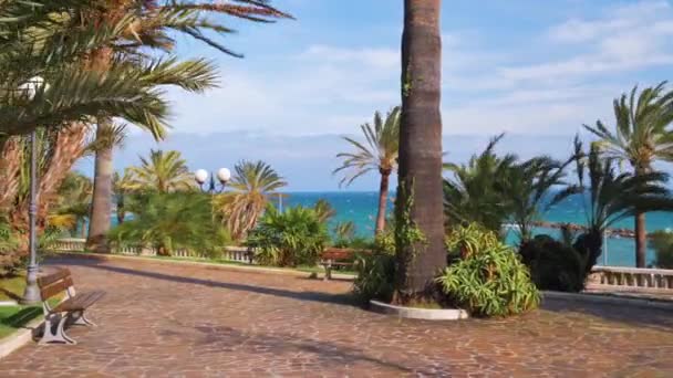 Středozemní Moře Sanremu Itálie Nábřežní Ulice Spoustou Zeleně — Stock video