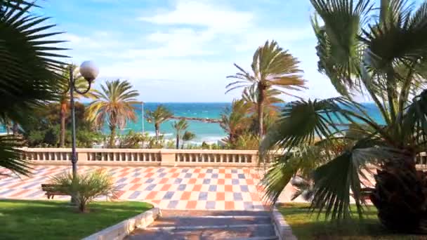 Mittelmeerküste Sanremo Italien Uferstraße Mit Viel Grün — Stockvideo