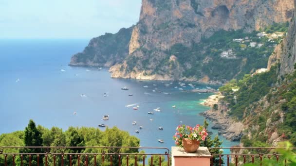 Tyrrhenian Sea Coast Capri Italy Rocky Cliffs Blue Water Multiple — Stock Video