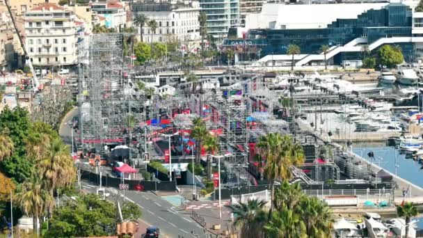 Cannes Frankrijk Mei 2022 Embankment Street Cannes Frankrijk Bouwwerkzaamheden Afgemeerde — Stockvideo