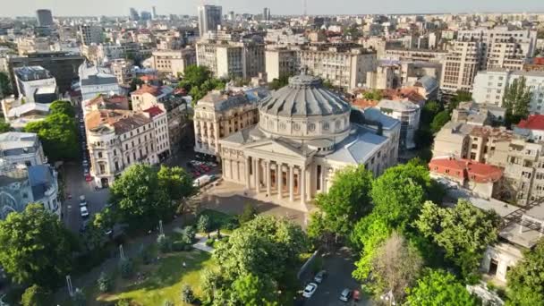Bukarest Rumänien Maj 2022 Flygdrönare Över Rumänska Athenaeum Bukarest Rumänien — Stockvideo