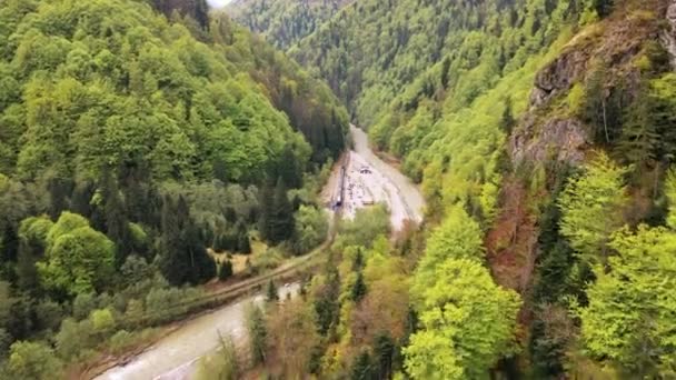 Vue Aérienne Par Drone Train Vapeur Mocanita Dans Une Vallée — Video