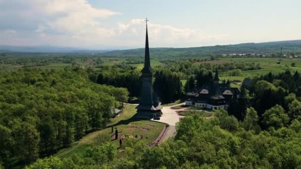 Vista Aérea Del Monasterio Peri Sapanta Rumania Iglesia Principal Otros — Vídeo de stock