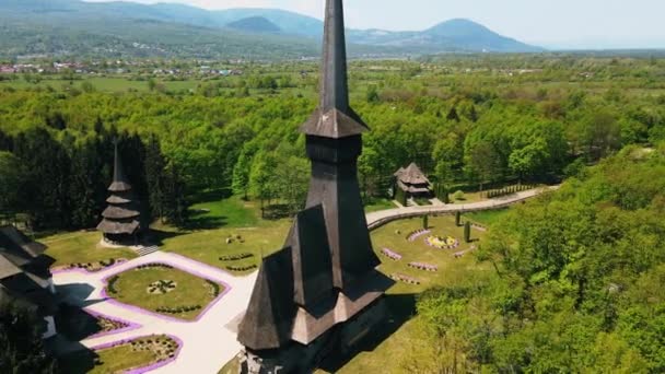 Pemandangan Drone Udara Dari Biara Peri Sapanta Rumania Gereja Utama — Stok Video