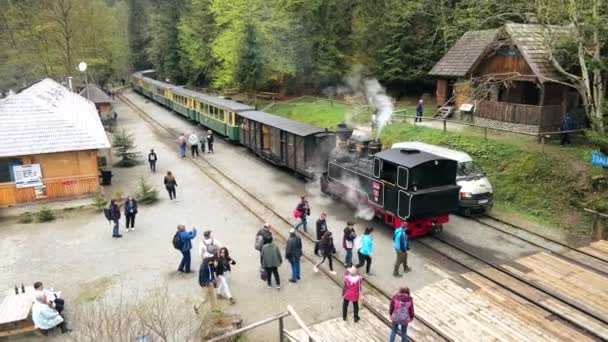 Viseu Sus Rumänien Mai 2022 Drohnenaufnahme Des Dampfzuges Mocanita Einem — Stockvideo