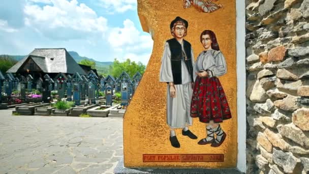 Sapanta Romania May 2022 Mosaic People Inscription Merry Cemetery — 图库视频影像