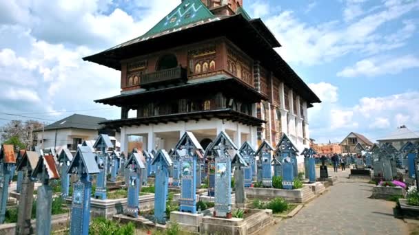Sapanta Romania May 2022 View Tombstones Main Church Merry Cemetery — 图库视频影像