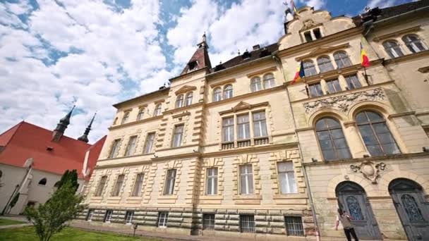 Sighisoara Romania May 2022 View Historic Centre Town Будівля Мерії — стокове відео