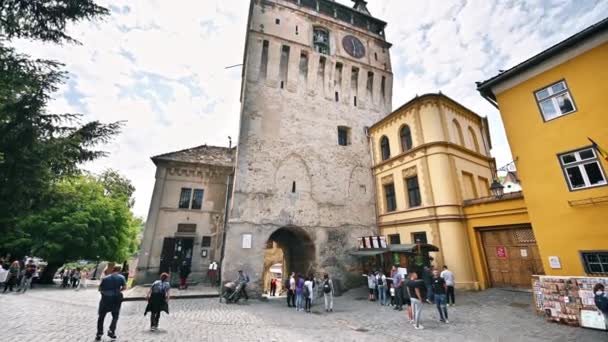 Sighisoara Rumunsko Květen 2022 Pohled Historické Centrum Města Hodinová Věž — Stock video