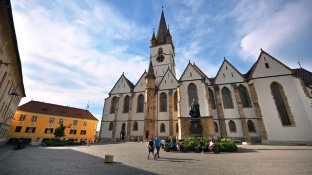 Sibiu Romania Mungkin 2022 Pemandangan Pusat Sejarah Kota Katedral Sibiu — Stok Video