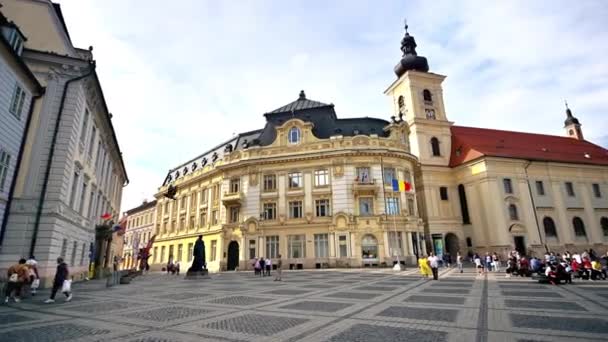 Sibiu Romania May 2022 Вид Історичний Центр Міста Велика Площа — стокове відео