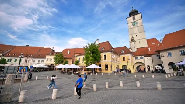 Sibiu Romania May 2022 Вид Історичний Центр Міста Рада Площі — стокове відео
