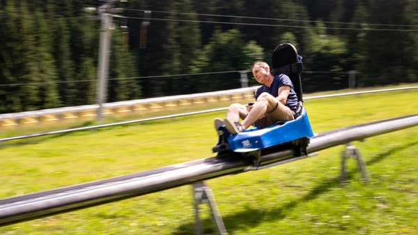 Durau Romania June 2022 View Man Summer Toboggan Alpine Coaster — Stock Photo, Image