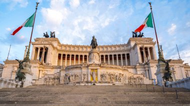 Victor Emmanuel II Monument located in the ancient center of Rome at sunset, Italy