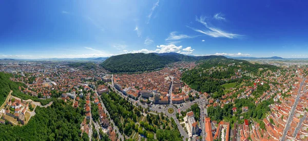 Vue Panoramique Drone Aérien Brasov Roumanie Vieux Centre Ville Avec — Photo
