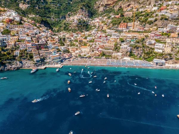 Aerial Drone View Tyrrhenian Sea Coast Positano Italy Multiple Classic — Fotografia de Stock