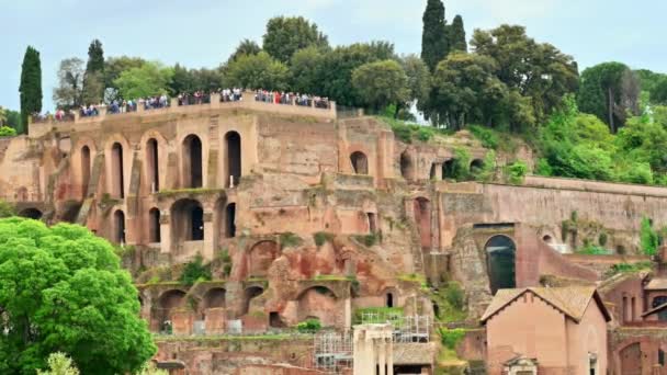 Roma Talya Daki Roma Forumu Manzarası Uzakta Üzerinde Insanlar Olan — Stok video