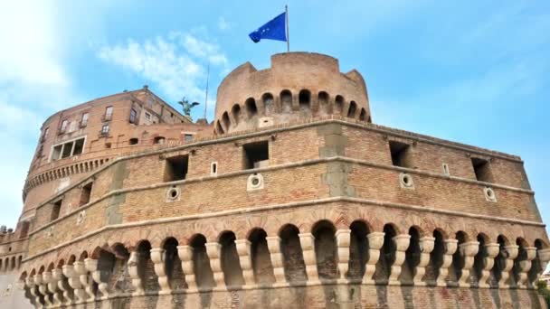 Widok Zamek Świętego Anioła Ścianami Przed Nim Rzymie Włochy — Wideo stockowe