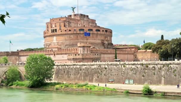 Вид Річку Тибр Замок Святого Ангела Центрі Риму Італія Накладіть — стокове відео
