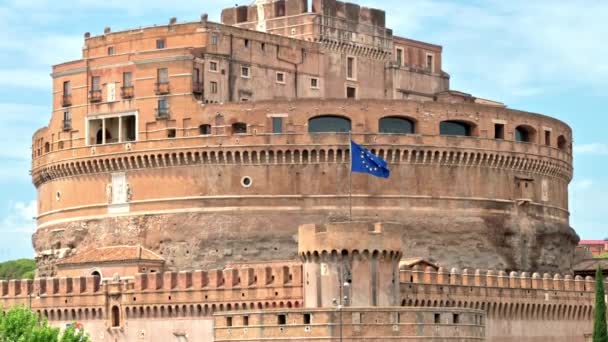 Widok Tyber Zamek Świętego Anioła Centrum Rzymu Włochy Ulica Nasypowa — Wideo stockowe