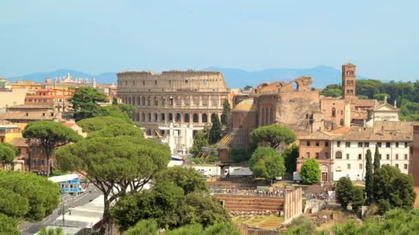 Timelapse Cityscape Rome Ancient Centre Italy Multiple Walking People Colosseum — Vídeo de Stock