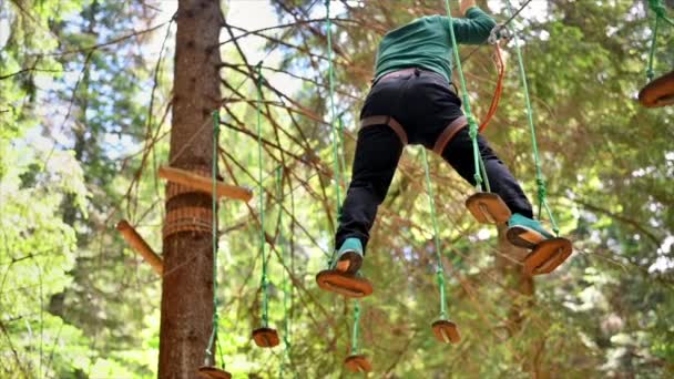 Durau Romania June 2022 View Man Climbing Adventure Park Carpathians — 图库视频影像