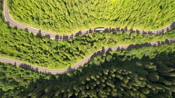 Aerial Drone View Nature Carpathians Romania Road Moving Cars Hills — Vídeo de Stock