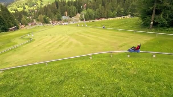 Durau Romania June 2022 Aerial Drone View Summer Toboggan Alpine — ストック動画