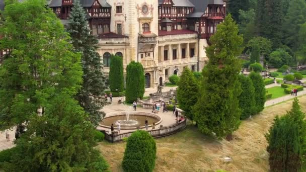 Sinaia Romania June 2022 Aerial Drone View Peles Castle Castle — Vídeo de Stock