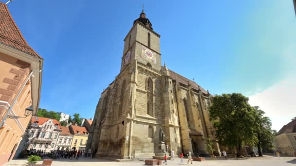 Brasov Rumänien Juni 2022 Zeitraffer Ansicht Der Schwarzen Kirche Altes — Stockvideo