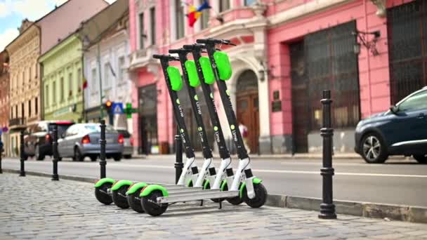 Brasov Romania June 2022 Row Lime Electric Scooters Sharing Street — Video
