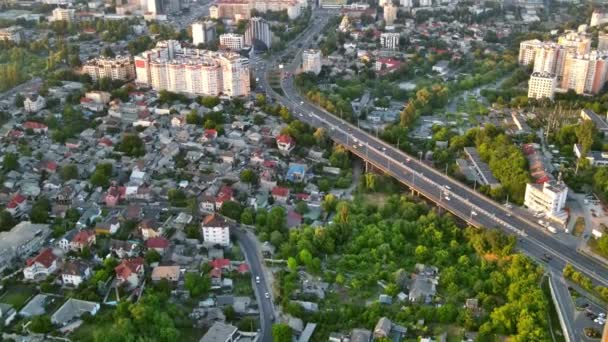 Aerial Drone View Chisinau Sunset Panorama View Multiple Buildings Roads — Stock Video