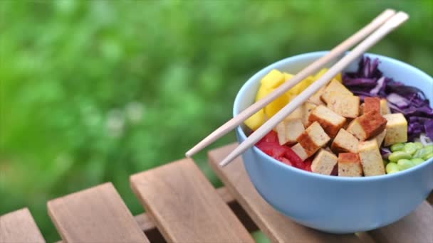 Vegan Poke Vegetables Tofu Bowl — Stockvideo