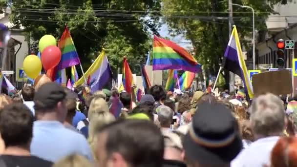 Chisinau Moldova Ιούνιος 2022 Πολλοί Άνθρωποι Στην Παρέλαση Γκέι Υπερηφάνεια — Αρχείο Βίντεο