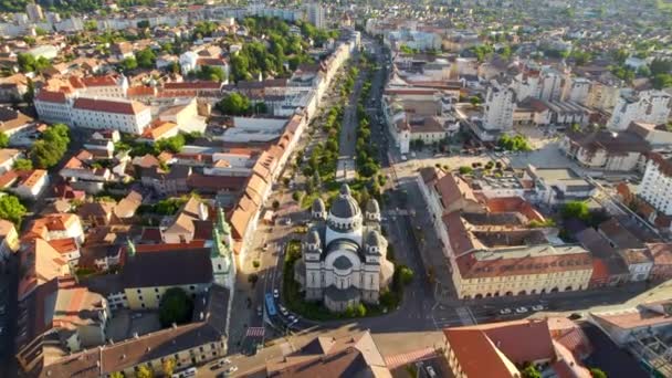Aerial Drone View Ascension Lord Cathedral Centre Targu Mures Romania — Stockvideo