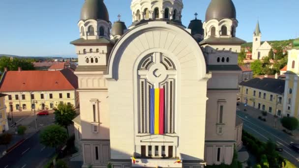 Aerial Drone View Ascension Lord Cathedral Centre Targu Mures Romania — Stockvideo