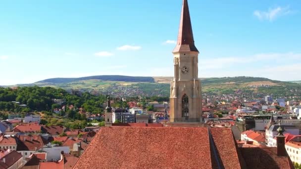 Aerial Drone View Saint Michael Church Cluj Romania Cityscape Central — Vídeo de Stock