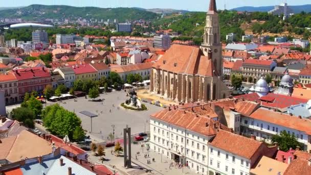 Aerial Drone View Saint Michael Church Cluj Romania Cityscape Central — Stok Video