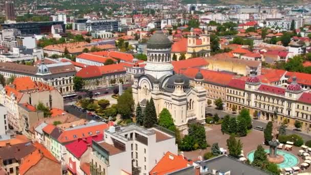 Aerial Drone View Orthodox Cathedral Located Avram Iancu Square Centre — Stock videók