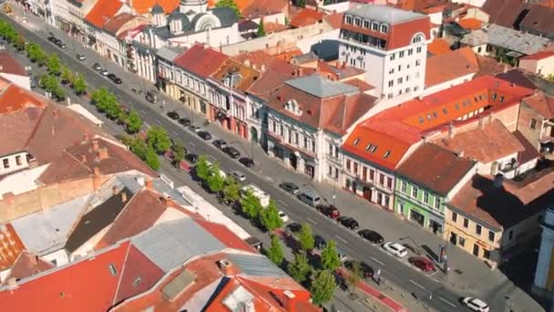 Клюж Румыния Июль 2022 Вид Дрона Центр Клужа Румыния Пешеходные — стоковое видео