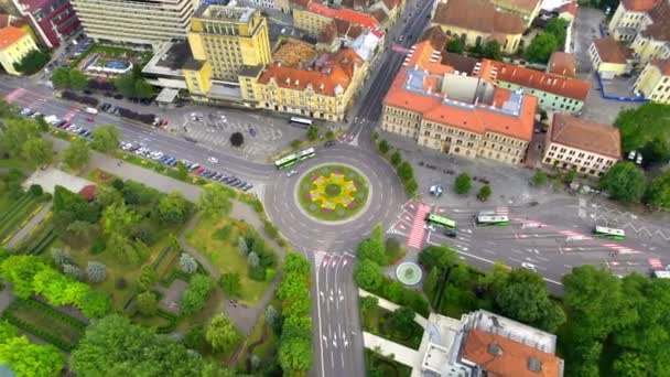 Aerial Drone View Brasov Sunset Romania Old City Centre Council — Video Stock