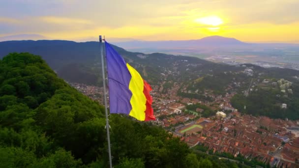 National Flag Located Top Hill Green Trees View Brasov Multiple — Stock video