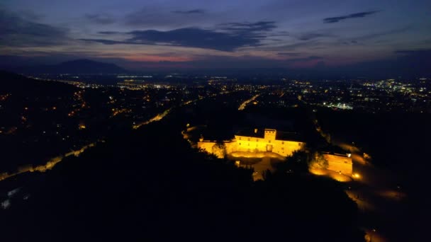 Aerial Drone View Main Central Square Brasov Night Romania Old — 图库视频影像