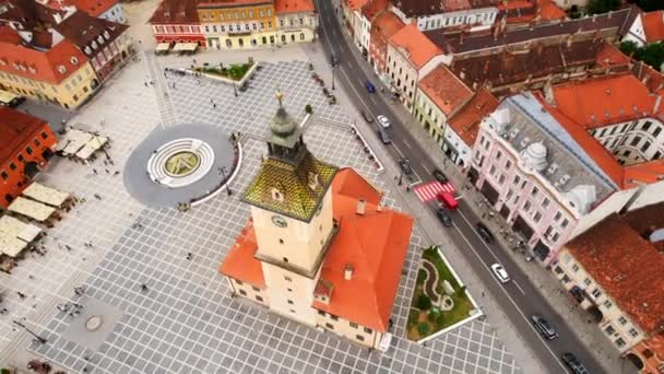 Aerial Drone View Main Square Brasov Romania Old City Centre — Wideo stockowe