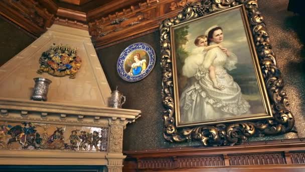 Peles Castle Interior Romania Room Classic Design Paintings — Vídeos de Stock